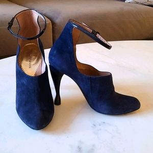 Emporio Armani Blue Calf Leather Ankle Strap Pumps